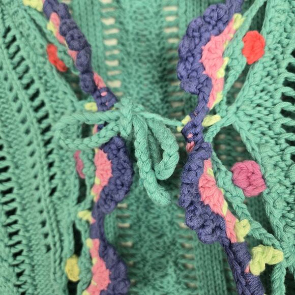 VTG Relativity Cardigan Sweater sz L* Teal Tie Front Cotton Boho Cottagecore - Picture 6 of 16